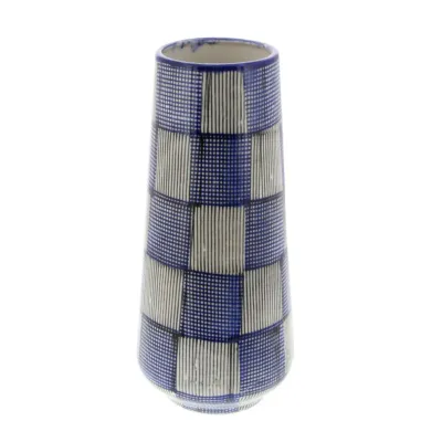 Florero Ceramica Cuadrito Azul
